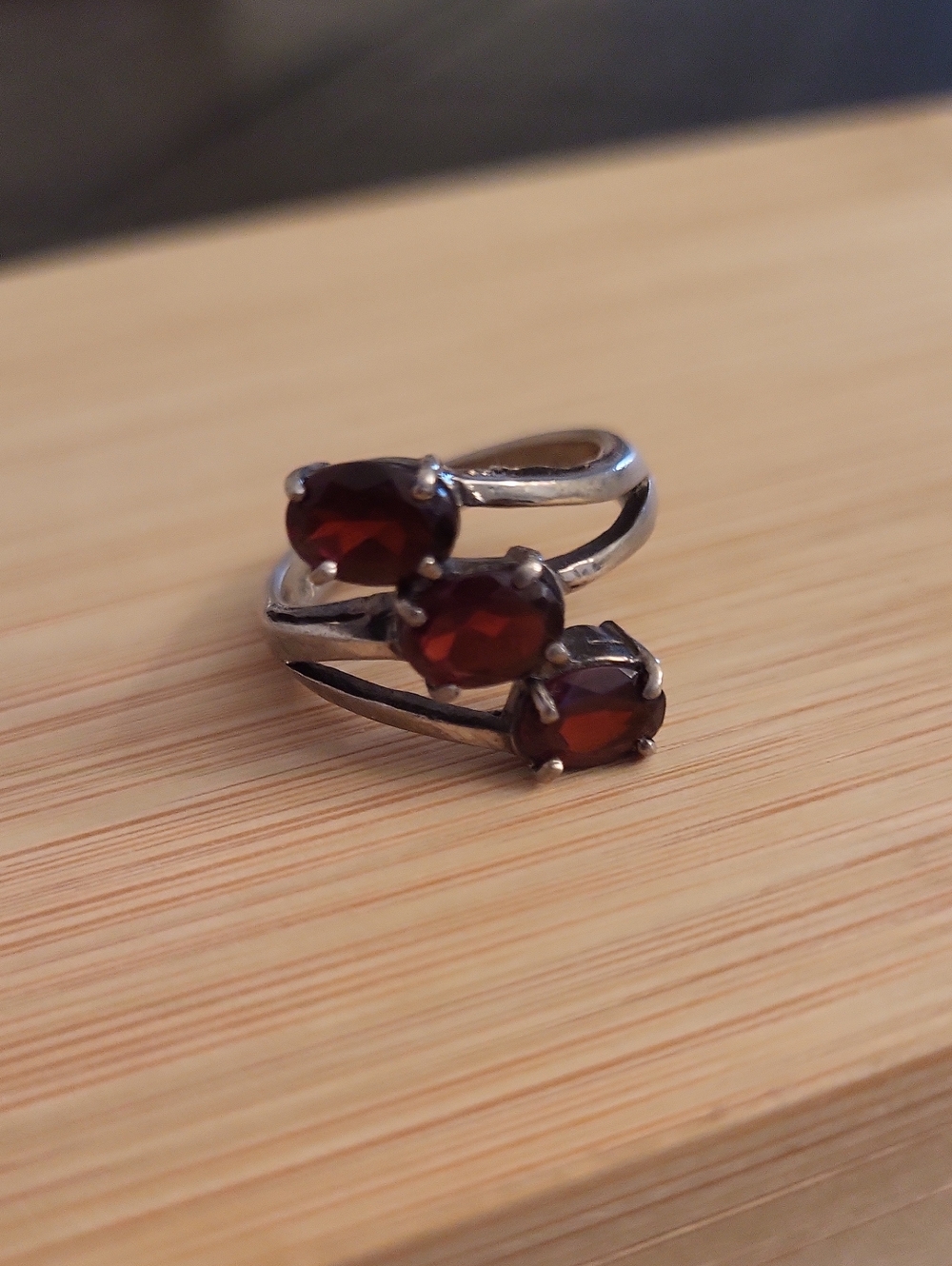 Vintage 925 Sterling Silver Triple Garnet Stone Ring-C&S-Clark & Coombs